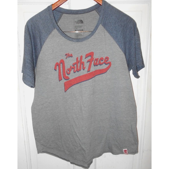 The North Face Tops - The North Face T Shirt Womens L Blue Gray Graphic Baseball Raglan Sleeve Tee TNF